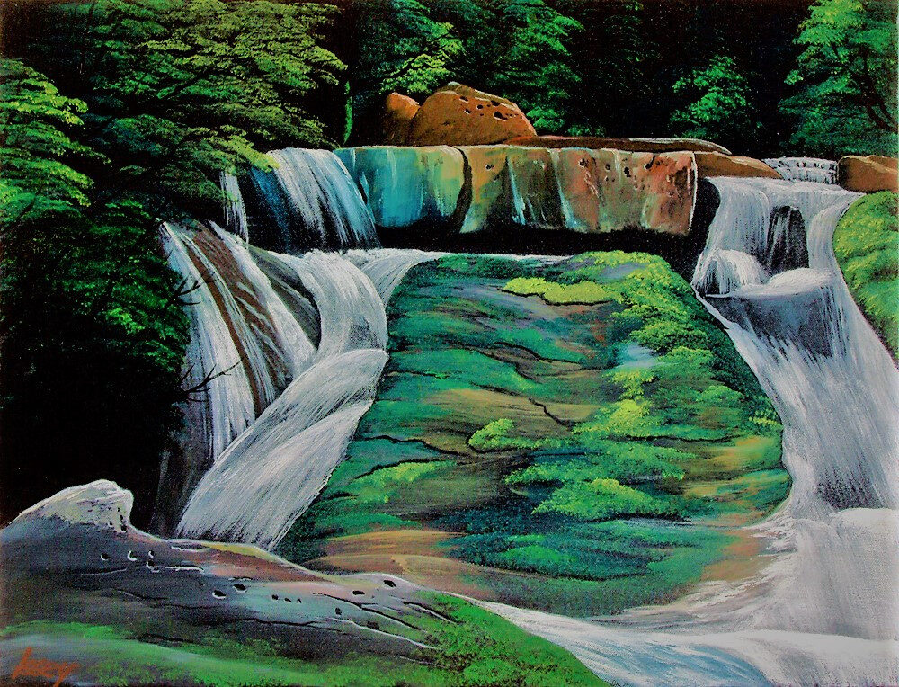 激安正規深緑の渓流2 自然、風景画